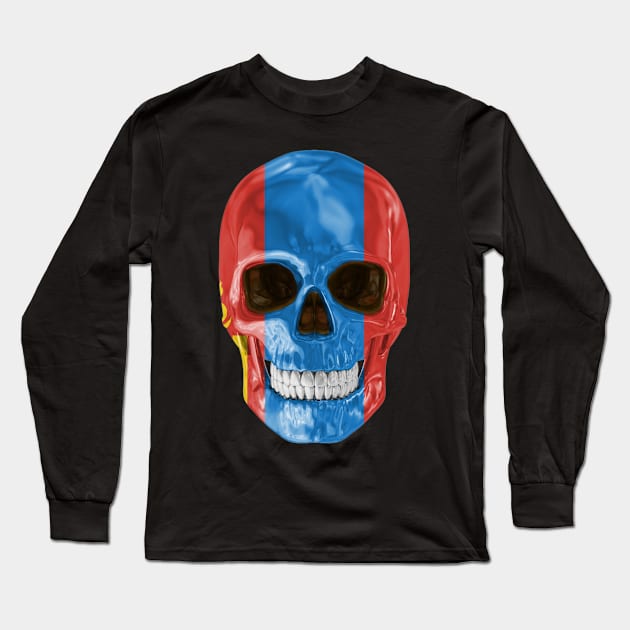 Mongolia Flag Skull - Gift for Mongolian With Roots From Mongolia Long Sleeve T-Shirt by Country Flags